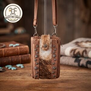 Leather Zip-Around Wallet/Organizer with Studs & Fur Accent